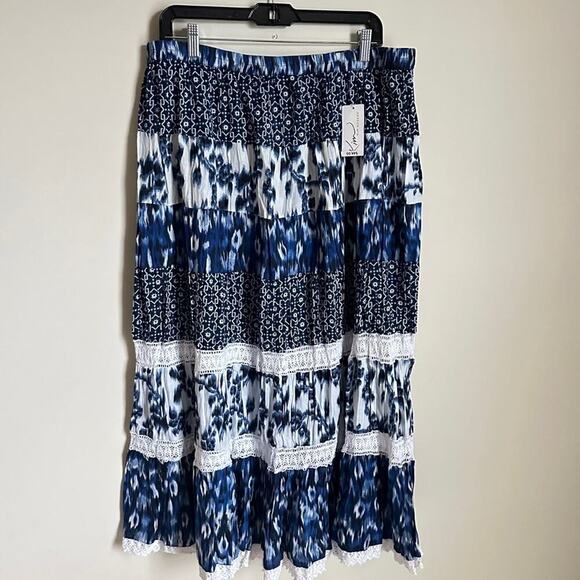 $17/ Kim Rogers Women’s 100% Cotton Lace Insert Unlined Elastic Waist  Skirt XL - Picture 1 of 5